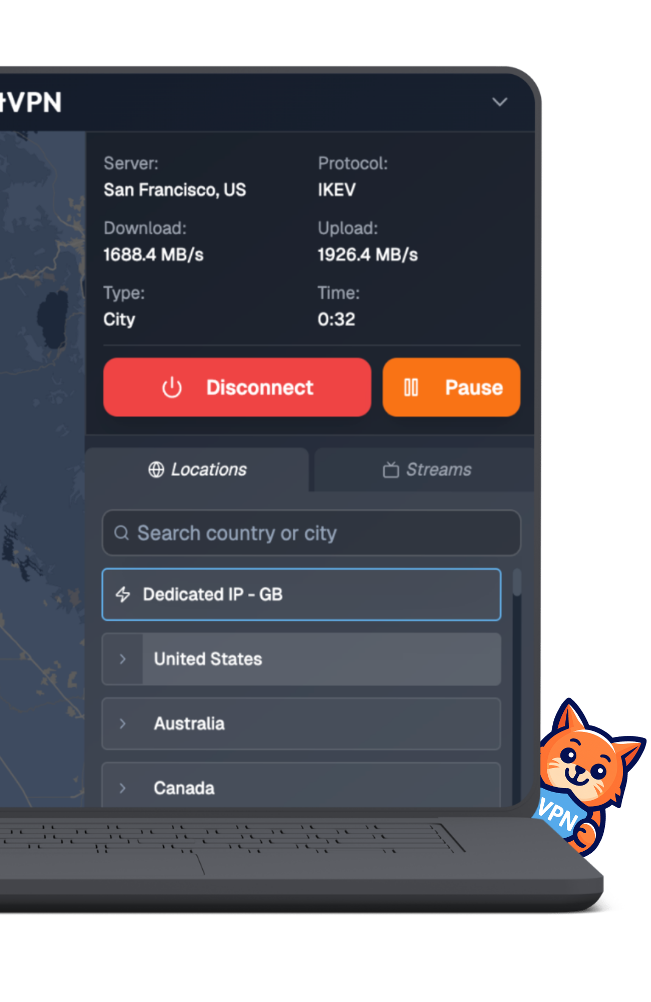 BuycatVPN running on desktop